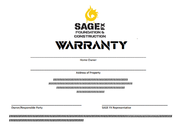 Warranty Sage FX Foundation Repair